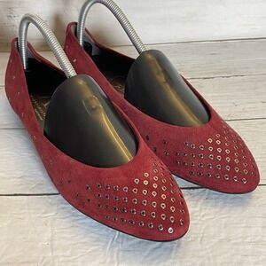 AGL Flats Womens 40 Red Ballet Suede Studded Shoes Studded Leather Made In Italy